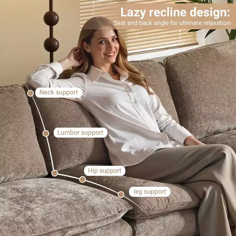 Karl Home |120 in. W Pillow Top Arm Double-layer Cushion Chenille Sofa in Brown With Ottoman