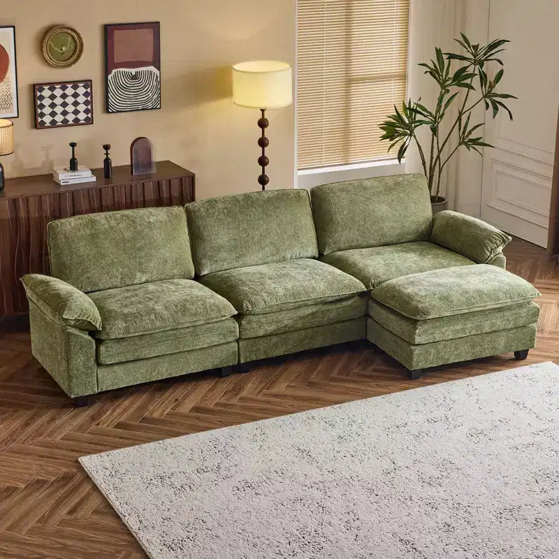 Karl Home |120 in. W Pillow Top Arm Double-layer Cushion Chenille Sofa in Brown With Ottoman