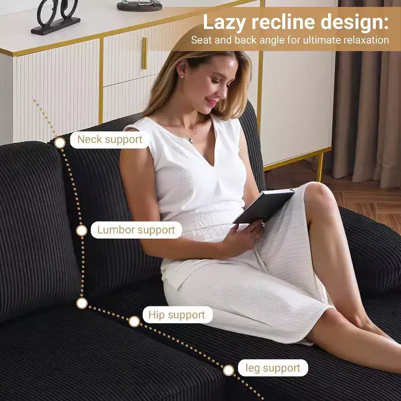 Karl Home | Causeuses d'angle en velours côtelé beiges en forme de U 3 places de 111,2 po (L) avec accoudoirs rembourrés