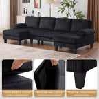 Karl Home | Causeuses d'angle en velours côtelé beiges en forme de U 3 places de 111,2 po (L) avec accoudoirs rembourrés