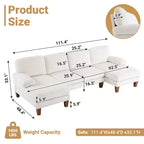 Karl Home | Causeuses d'angle en velours côtelé beiges en forme de U 3 places de 111,2 po (L) avec accoudoirs rembourrés
