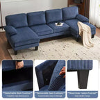 Karl Home | Causeuses d'angle en velours côtelé beiges en forme de U 3 places de 111,2 po (L) avec accoudoirs rembourrés