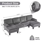 Karl Home | Causeuses d'angle en velours côtelé beiges en forme de U 3 places de 111,2 po (L) avec accoudoirs rembourrés