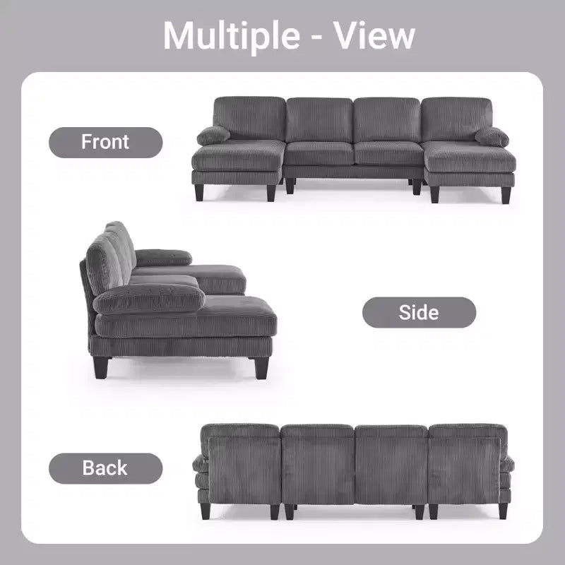 Karl Home | Causeuses d'angle en velours côtelé beiges en forme de U 3 places de 111,2 po (L) avec accoudoirs rembourrés