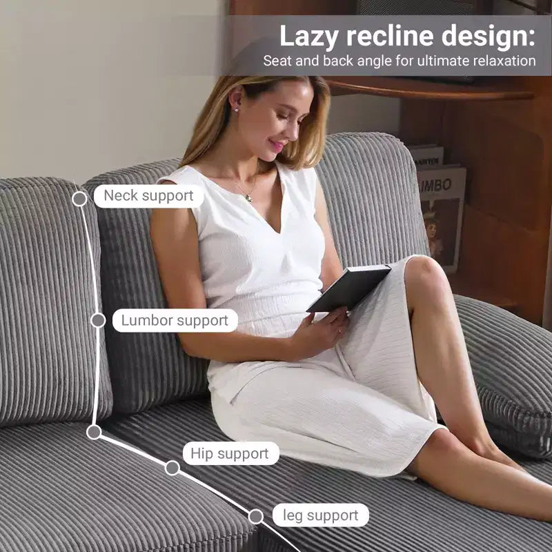 Karl Home | Causeuses d'angle en velours côtelé beiges en forme de U 3 places de 111,2 po (L) avec accoudoirs rembourrés