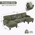Karl Home | Causeuses d'angle en velours côtelé beiges en forme de U 3 places de 111,2 po (L) avec accoudoirs rembourrés
