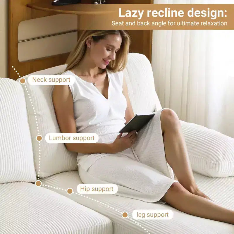 Karl Home | Causeuses d'angle en velours côtelé beiges en forme de U 3 places de 111,2 po (L) avec accoudoirs rembourrés