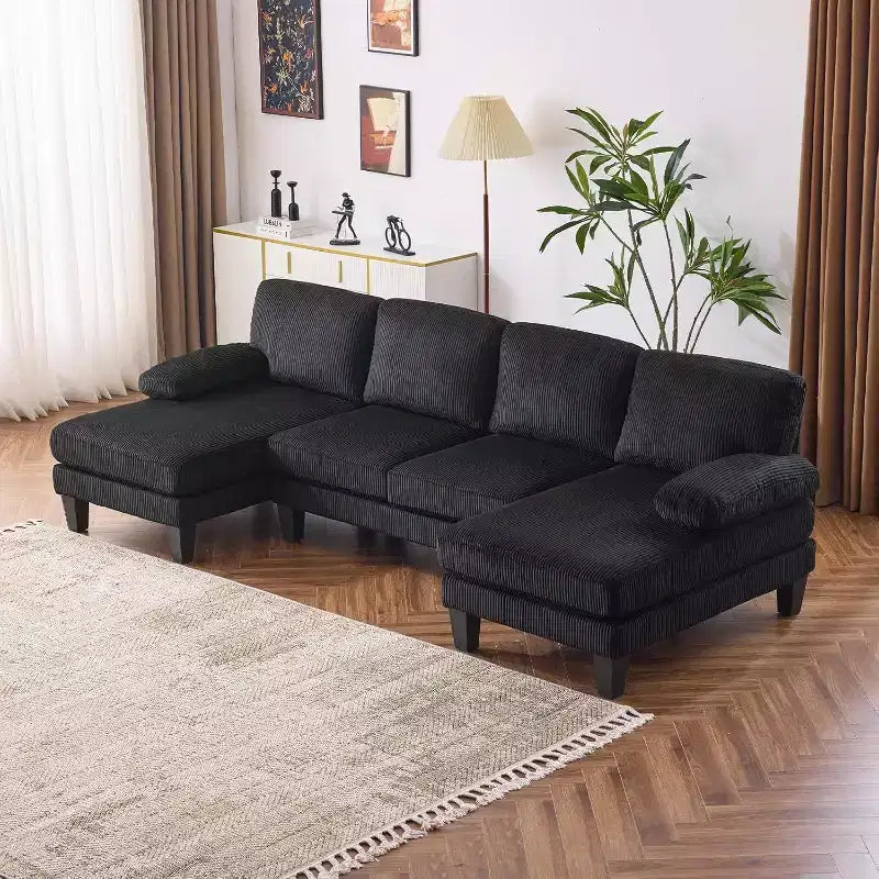 Karl Home |111.2 in. W Pillow Top Arm 3-Piece U-shaped Corduroy Sectionals in Beige