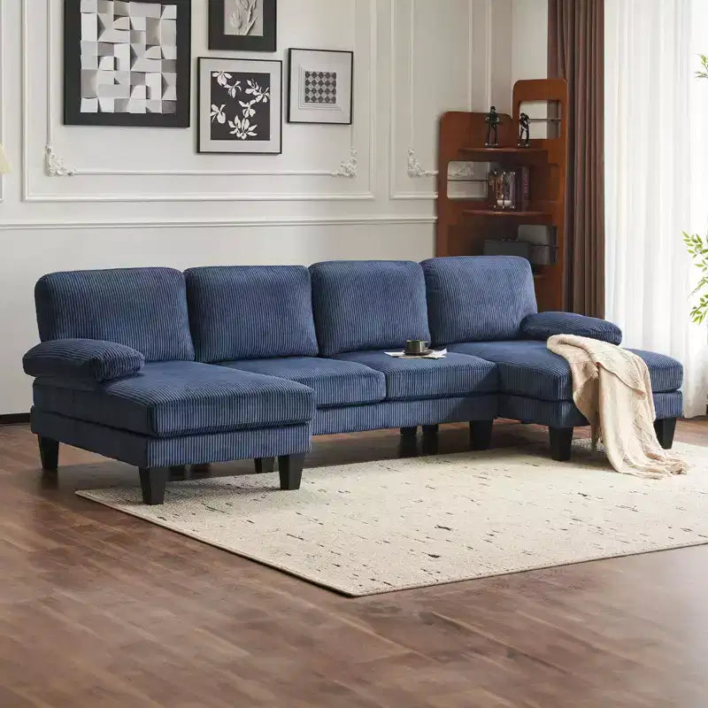 Karl Home |111.2 in. W Pillow Top Arm 3-Piece U-shaped Corduroy Sectionals in Beige