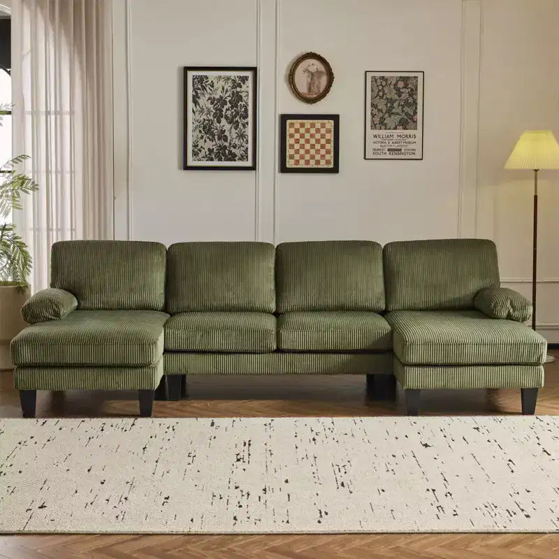 Karl Home |111.2 in. W Pillow Top Arm 3-Piece U-shaped Corduroy Sectionals in Beige