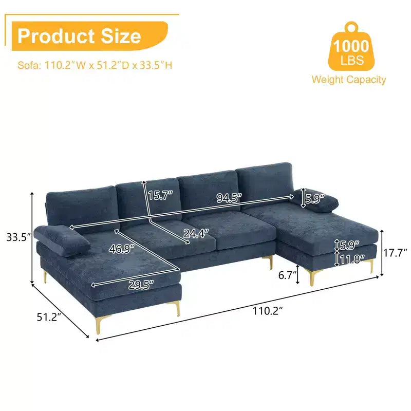Karl Home |110 in. W Pillow Top Arm 3-Piece U-shaped Chenille Sectionals in Beige