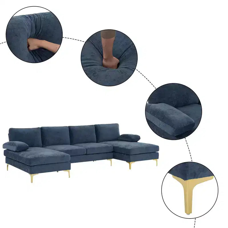 Karl Home |110 in. W Pillow Top Arm 3-Piece U-shaped Chenille Sectionals in Beige