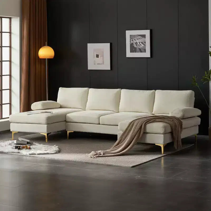 Karl Home |110 in. W Pillow Top Arm 3-Piece U-shaped Chenille Sectionals in Beige