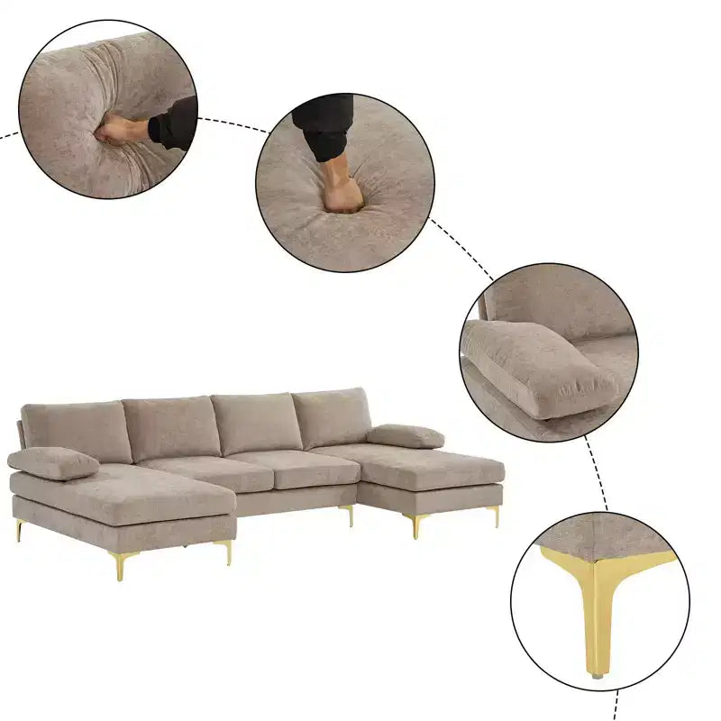 Karl Home |110 in. W Pillow Top Arm 3-Piece U-shaped Chenille Sectionals in Beige