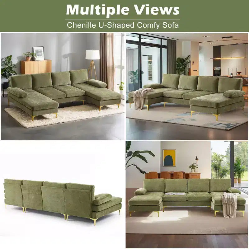 Karl Home |110 in. W Pillow Top Arm 3-Piece U-shaped Chenille Sectionals in Beige
