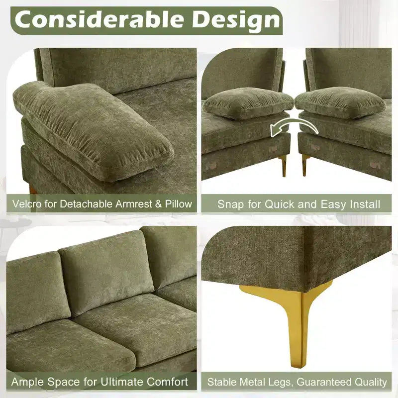 Karl Home |110 in. W Pillow Top Arm 3-Piece U-shaped Chenille Sectionals in Beige