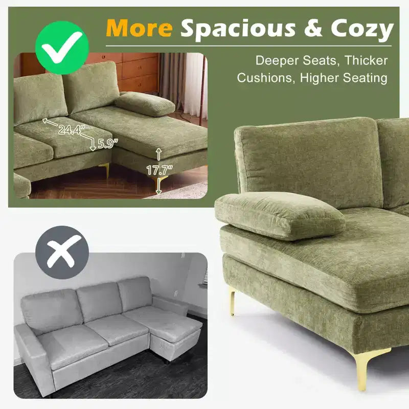 Karl Home |110 in. W Pillow Top Arm 3-Piece U-shaped Chenille Sectionals in Beige
