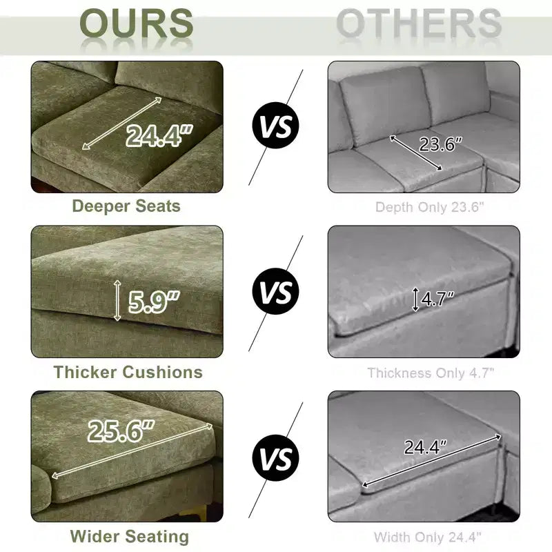 Karl Home |110 in. W Pillow Top Arm 3-Piece U-shaped Chenille Sectionals in Beige