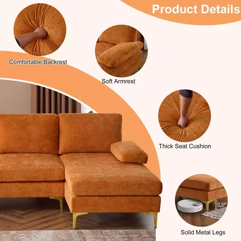 Karl Home |110 in. W Pillow Top Arm 3-Piece U-shaped Chenille Sectionals in Beige
