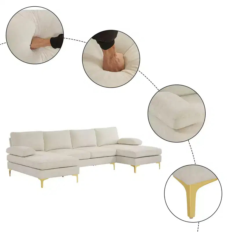 Karl Home |110 in. W Pillow Top Arm 3-Piece U-shaped Chenille Sectionals in Beige