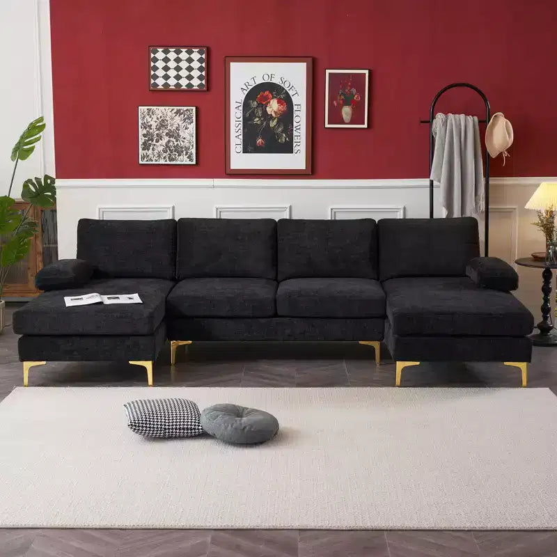 Karl Home |110 in. W Pillow Top Arm 3-Piece U-shaped Chenille Sectionals in Beige
