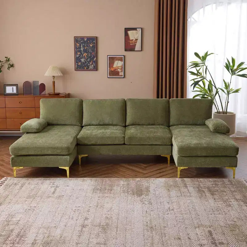Karl Home |110 in. W Pillow Top Arm 3-Piece U-shaped Chenille Sectionals in Beige