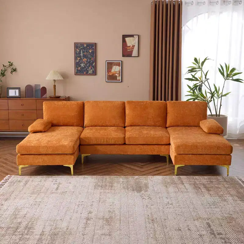 Karl Home |110 in. W Pillow Top Arm 3-Piece U-shaped Chenille Sectionals in Beige