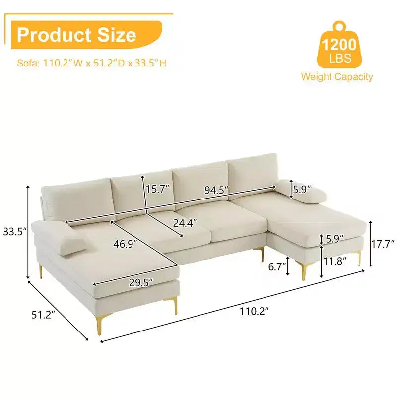 Karl Home |110 in. W Pillow Top Arm 3-Piece U-shaped Polyester Sectionals in Off-White