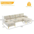 Karl Home |110 in. W Pillow Top Arm 3-Piece U-shaped Polyester Sectionals in Off-White
