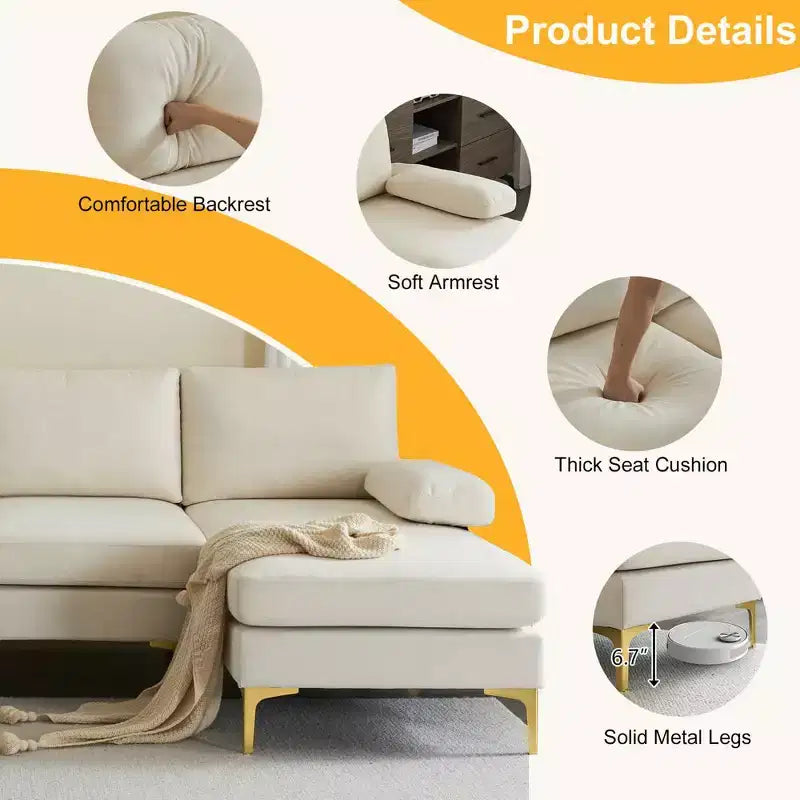 Karl Home |110 in. W Pillow Top Arm 3-Piece U-shaped Polyester Sectionals in Off-White