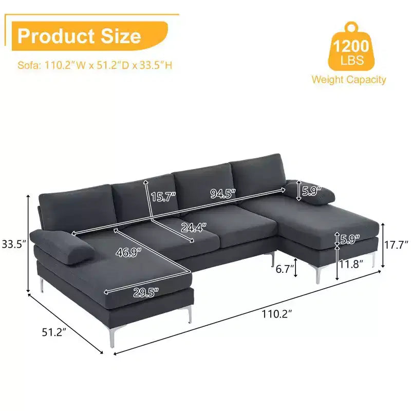 Karl Home |110 in. W Pillow Top Arm 3-Piece U-shaped Polyester Sectionals in Off-White