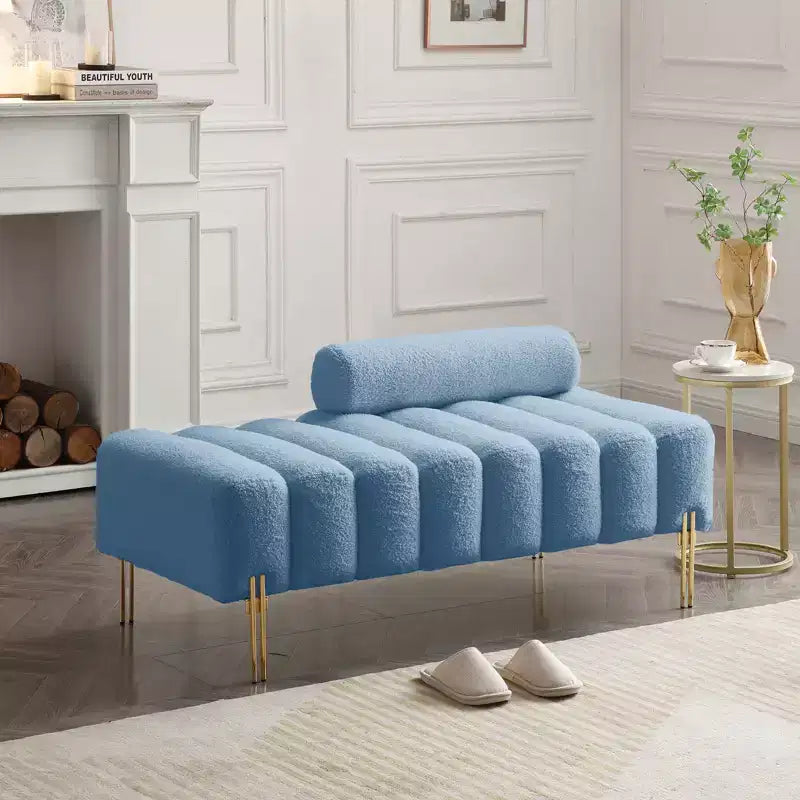 53.2 Wide Light Blue Upholstered Bench, Modern 2 Seater Sofa for Bedroom, Entryway, or Hallway, End of Bed Bench with Comfy Seating