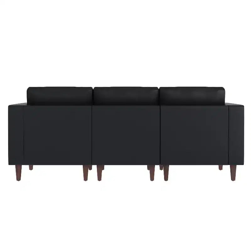 Flash Furniture HERCULES Artemis Upholstered Reception Sofa with 4 AC Outlets/2 USB/2 USB-C Ports and Wood Walnut Legs with Adjustable Floor Glides