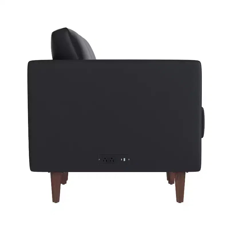 Flash Furniture HERCULES Artemis Upholstered Reception Sofa with 4 AC Outlets/2 USB/2 USB-C Ports and Wood Walnut Legs with Adjustable Floor Glides