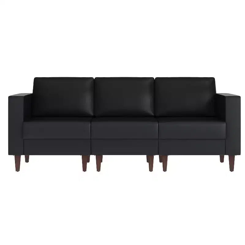 Flash Furniture HERCULES Artemis Upholstered Reception Sofa with 4 AC Outlets/2 USB/2 USB-C Ports and Wood Walnut Legs with Adjustable Floor Glides