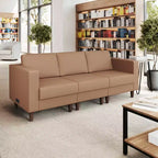 Flash Furniture HERCULES Artemis Upholstered Reception Sofa with 4 AC Outlets/2 USB/2 USB-C Ports and Wood Walnut Legs with Adjustable Floor Glides
