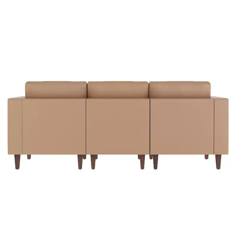 Flash Furniture HERCULES Artemis Upholstered Reception Sofa with 4 AC Outlets/2 USB/2 USB-C Ports and Wood Walnut Legs with Adjustable Floor Glides