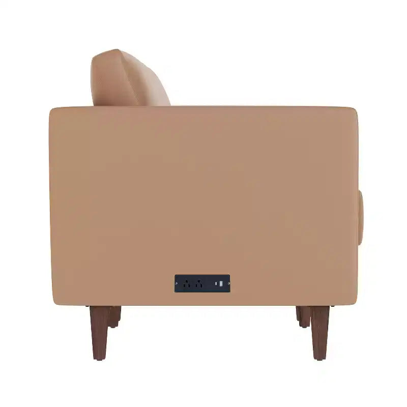 Flash Furniture HERCULES Artemis Upholstered Reception Sofa with 4 AC Outlets/2 USB/2 USB-C Ports and Wood Walnut Legs with Adjustable Floor Glides
