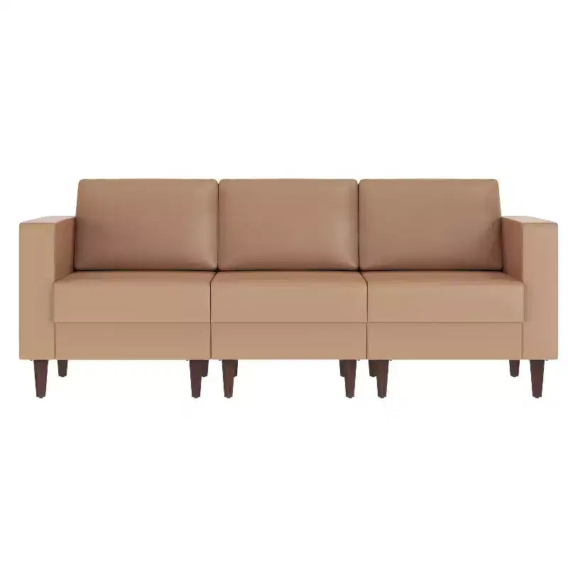 Flash Furniture HERCULES Artemis Upholstered Reception Sofa with 4 AC Outlets/2 USB/2 USB-C Ports and Wood Walnut Legs with Adjustable Floor Glides