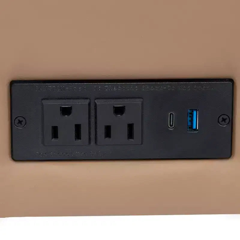 Flash Furniture HERCULES Artemis Upholstered Reception Sofa with 4 AC Outlets/2 USB/2 USB-C Ports and Wood Walnut Legs with Adjustable Floor Glides