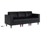 Flash Furniture HERCULES Artemis Upholstered Reception Sofa with 4 AC Outlets/2 USB/2 USB-C Ports and Wood Walnut Legs with Adjustable Floor Glides