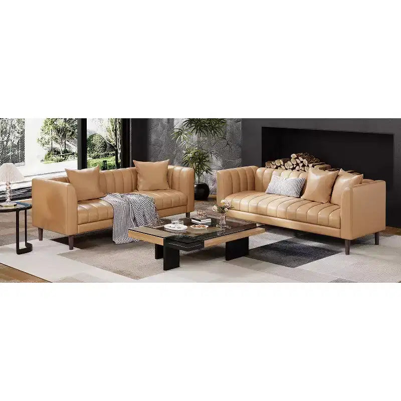 COZONY 78 Faux Leather Sofa Couch with Deep Seats, 3-Seater Modern Sofa with Pillows & Wood Legs for Living Room