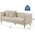 COZONY 78 Faux Leather Sofa Couch with Deep Seats, 3-Seater Modern Sofa with Pillows & Wood Legs for Living Room