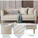 COZONY 78 Faux Leather Sofa Couch with Deep Seats, 3-Seater Modern Sofa with Pillows & Wood Legs for Living Room