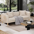 COZONY 78 Faux Leather Sofa Couch with Deep Seats, 3-Seater Modern Sofa with Pillows & Wood Legs for Living Room