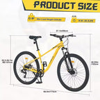 VTT NAYSAYE 27,5 pouces 8 vitesses avec suspension avant et cadre en acier pour aventures tout-terrain, jaune, 68.5*27.1*40.55
