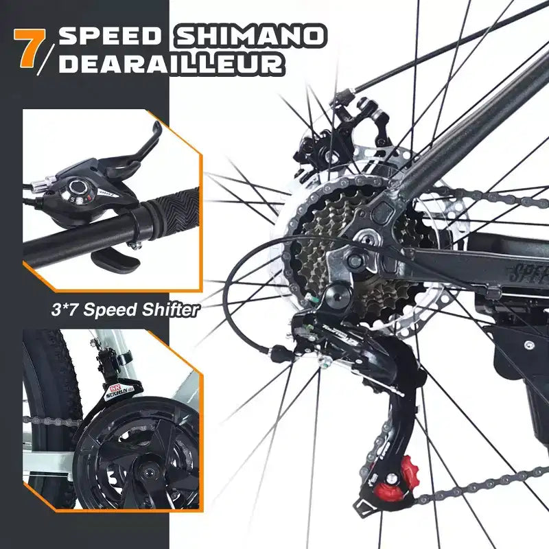 NAYSAYE Bicycle Mountain Bike 27.5 Inch Wheels 21 Speed Front Suspension for Men Women Boys and Girls, Gray, 68.8*26.37*39.37