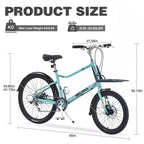 Vélo cargo NAYSAYE 7 vitesses, cadre en alliage d'aluminium avec porte-bagages avant et arrière pour les trajets quotidiens et les voyages, vert, 65*27.56*42.13