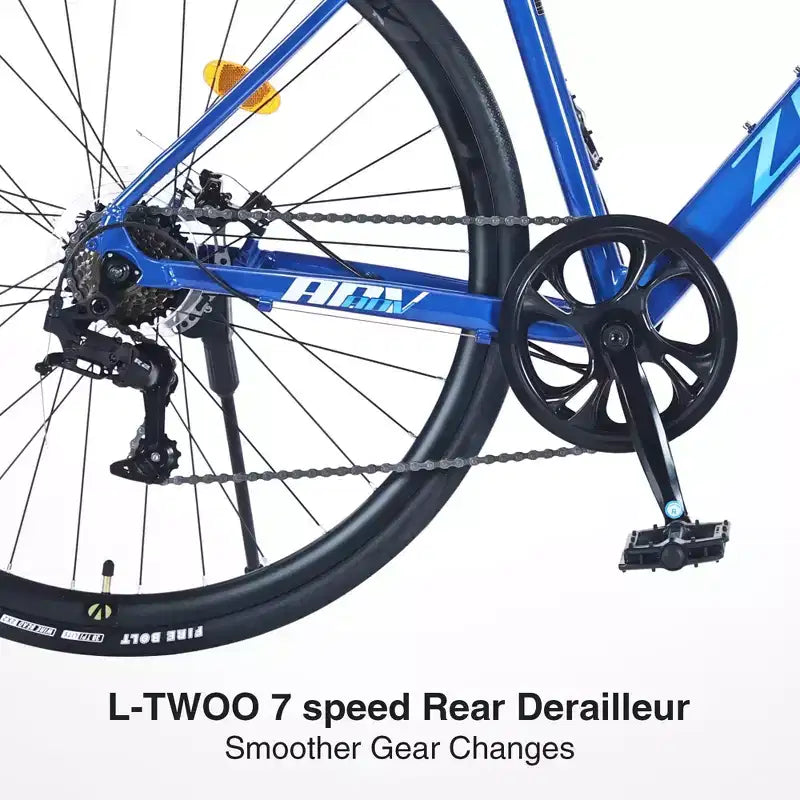 NAYSAYE 700C Hybrid Road Bike for Aldult, 7 Speed Lightweight Aluminum Frame Commuter Racing Bike Bicycle for City Travel, Blue, 68.5*18.8*39