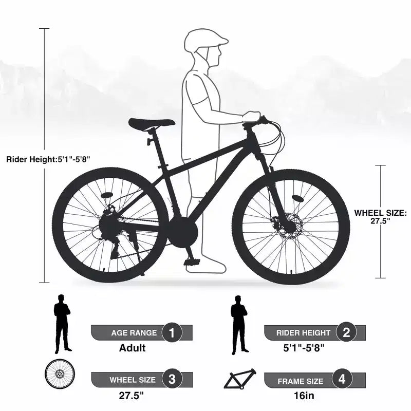 NAYSAYE Bicycle Mountain Bike 27.5 Inch Wheels 21 Speed Front Suspension for Men Women Boys and Girls, Green, 68.8*26.37*39.37
